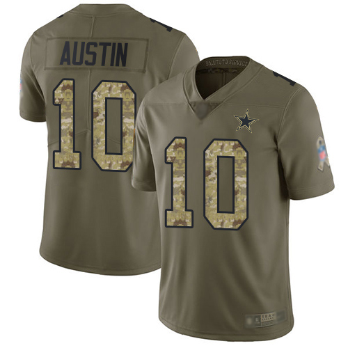 Men Dallas Cowboys Limited Olive Camo Tavon Austin #10 2017 Salute to Service NFL Jersey